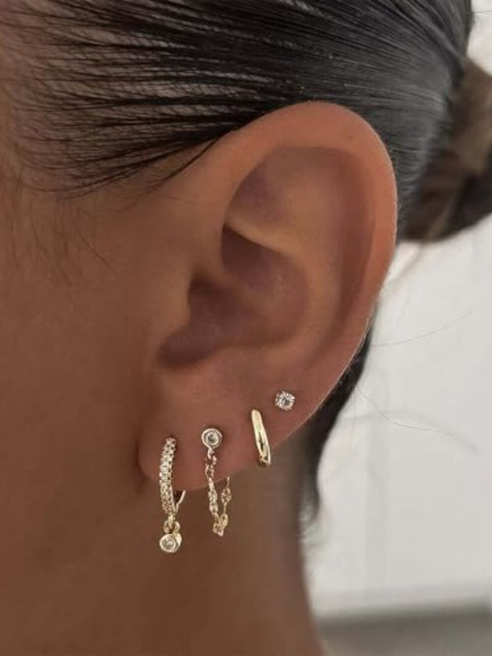 Gold Ear Stack for Women Dainty Gold Ears Set 14k Gold Plated CZ Chain Ears